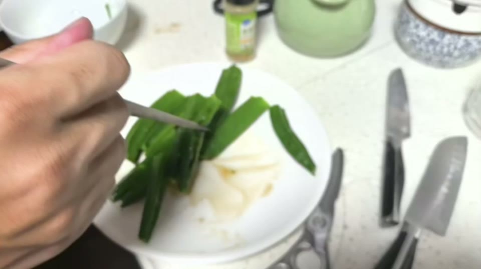 Blanched Okra in Spencer's kitchen